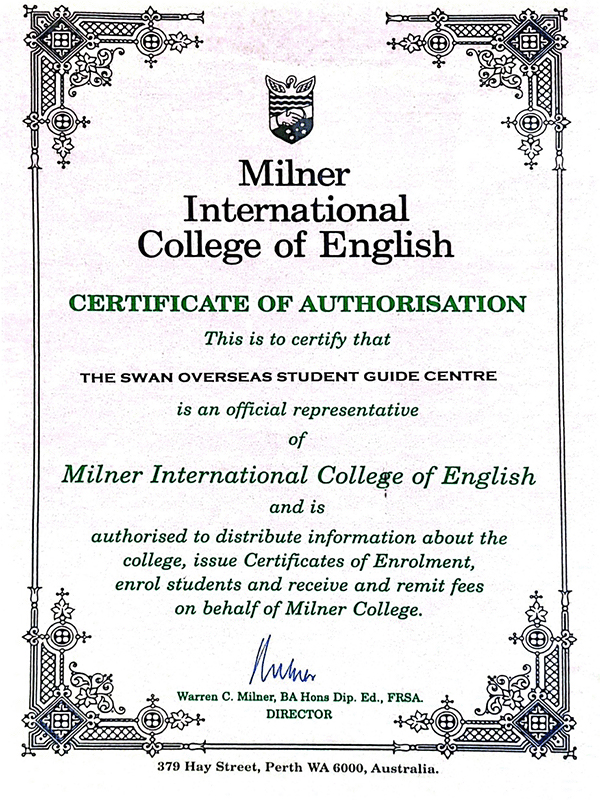 Certificate of Authorisation Warren C. Milner